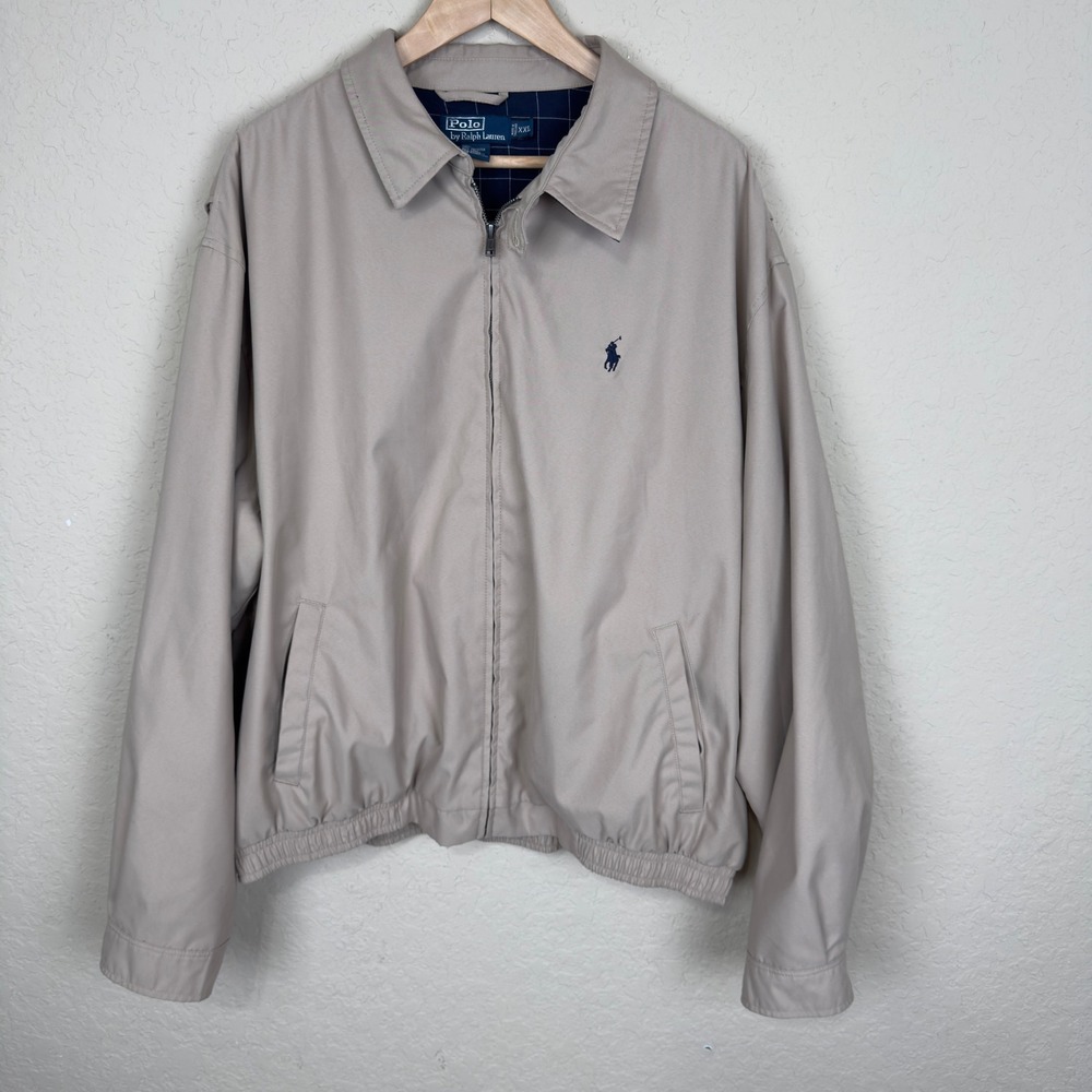 VTG Polo Ralph Lauren Harrington Jacket Beige Size XXL Full Zip Lined Pony